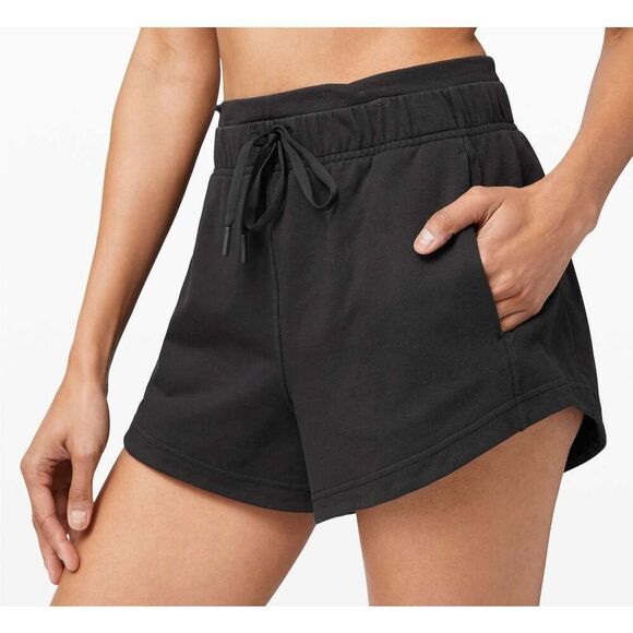 Lululemon W7BDRS Women's Sz 2 Black Inner Glow 3" French Terry Shorts - Picture 8 of 9